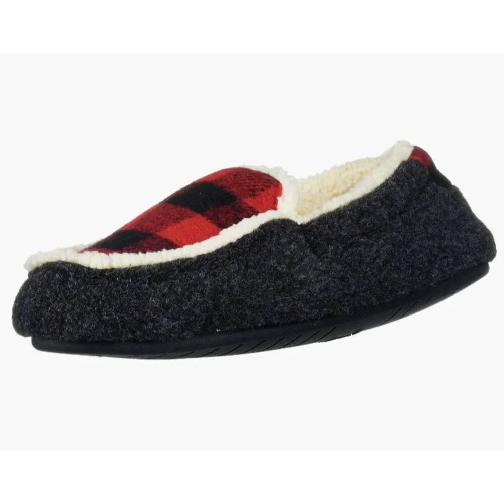 Dearfoams Slipper  Unisex Kids 11/12  NWT  Hunter Microwool Moccasin  Red Plaid